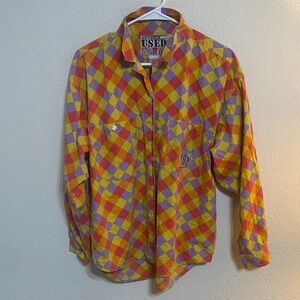 Vintage 80’s Colorful Checkered Men's Casual Button Down Shirt